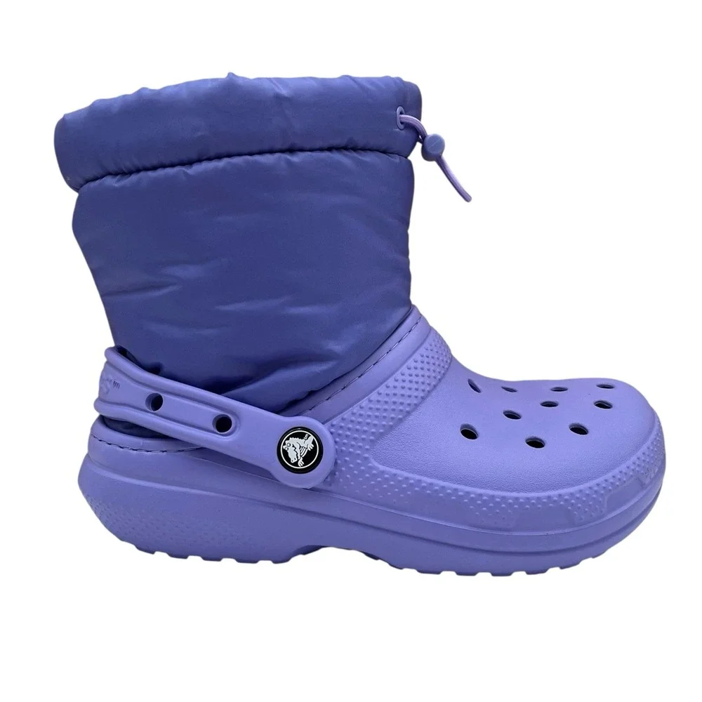 Crocs Classic Youth Girls Lined Neo Puff‎ Boots Size 2 Digital Violet Faux Fur